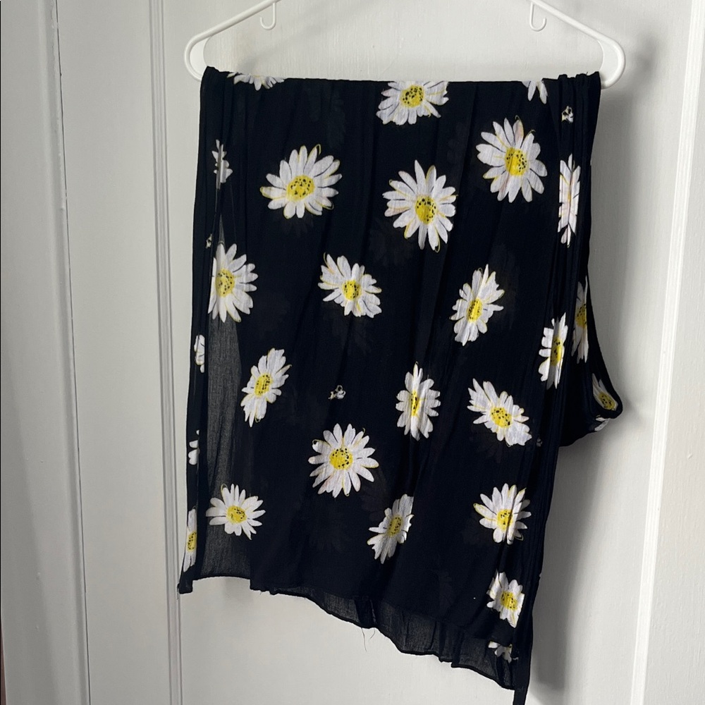 Kate Spade Black Scarf with White Floral Pattern 77”x28”